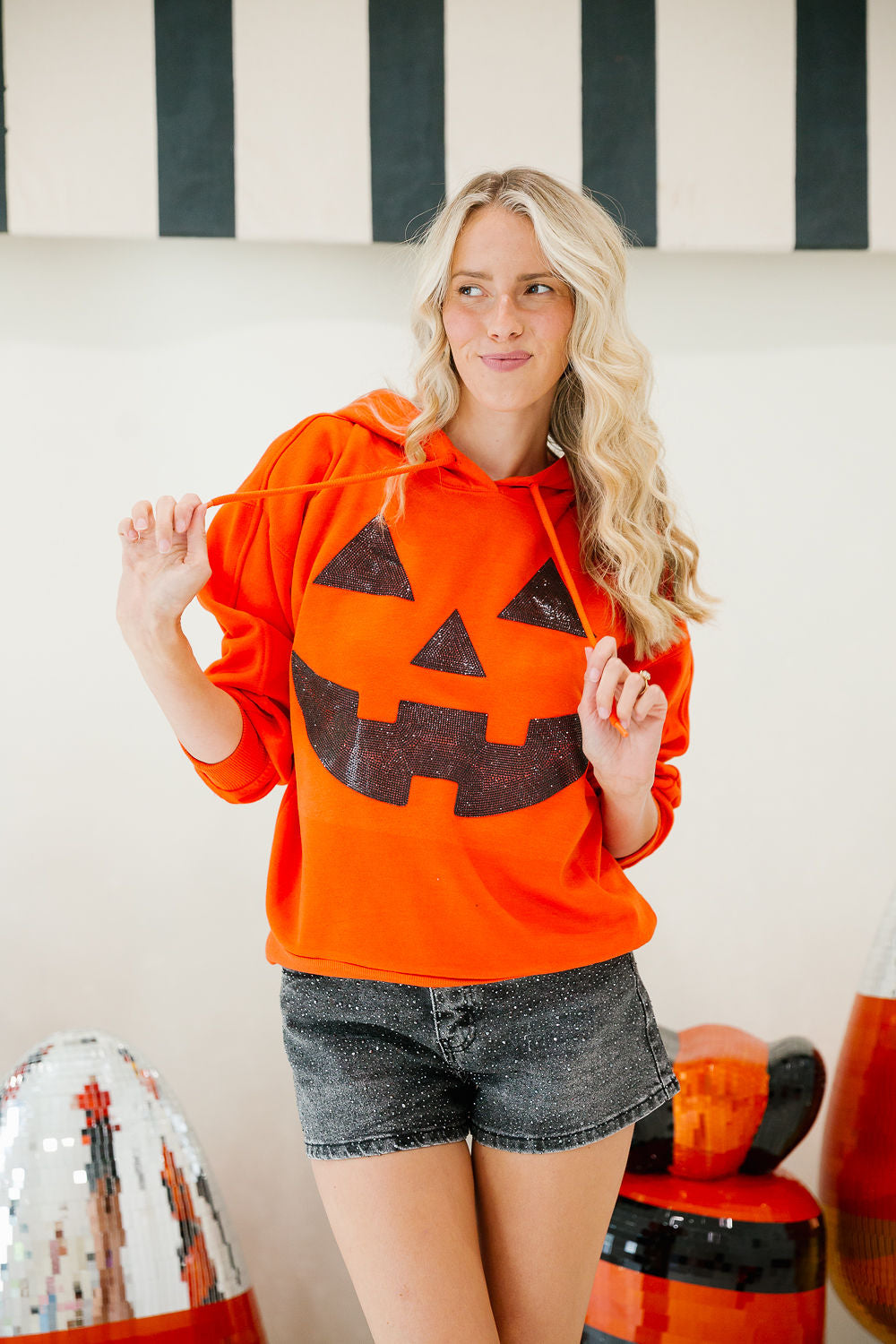 Women's Halloween Pumpkin Face Orange Hoodie & Spooky Fall Pullover