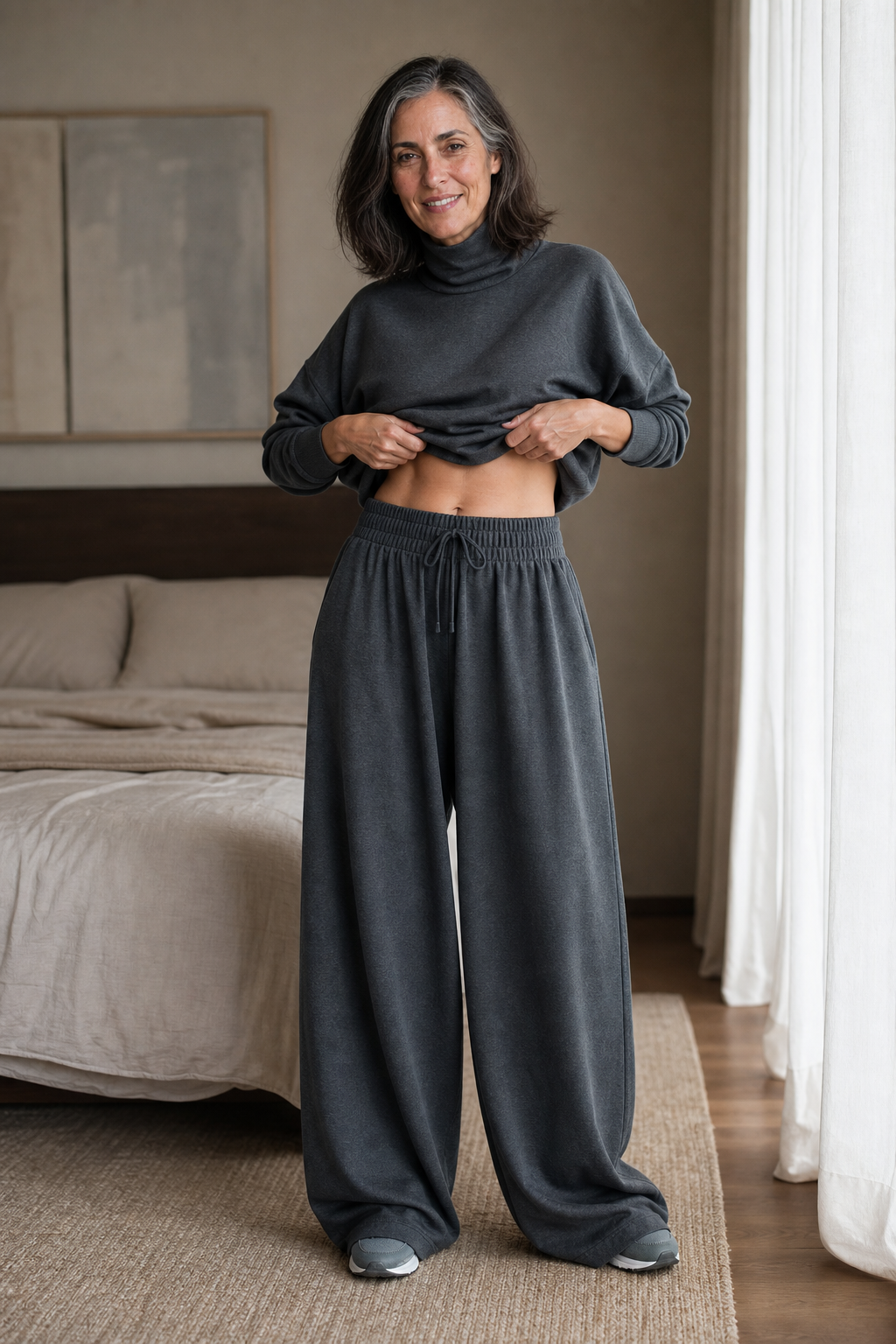 Wearbella | Women's Turtleneck Matching Set | Wide-Leg Pants