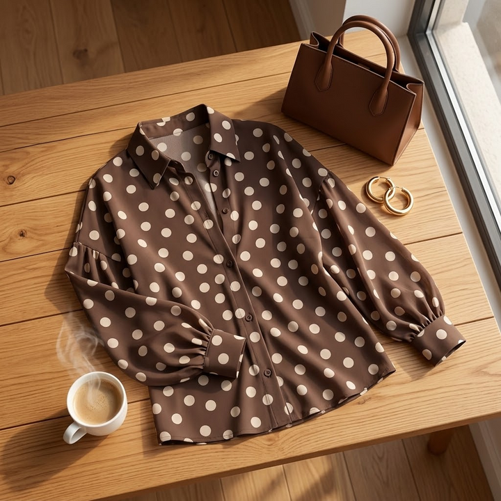 Maisova | Women's Satin Polka Dot Blouse | Button-Down