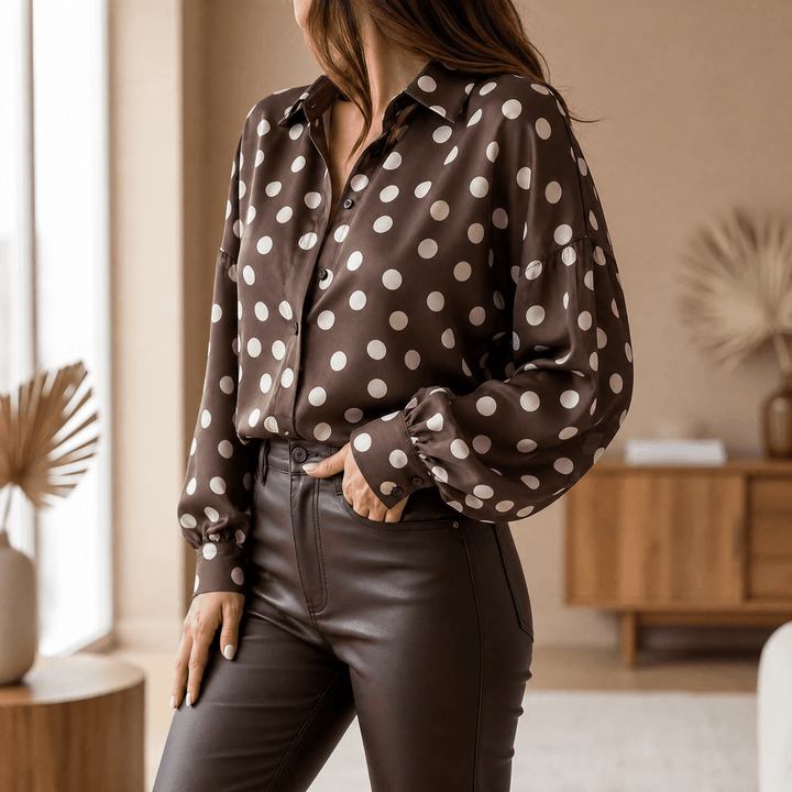 Maisova | Women's Satin Polka Dot Blouse | Button-Down