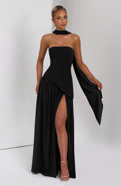 Marielle | Women's Evening Crepe Thigh Split Dress