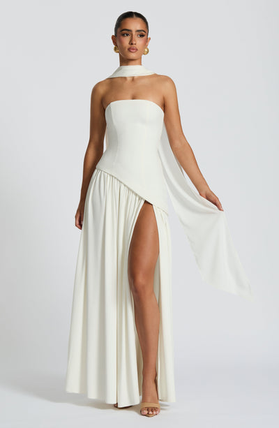Marielle | Women's Evening Crepe Thigh Split Dress