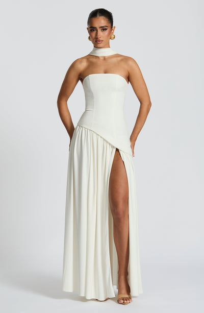 Marielle | Women's Evening Crepe Thigh Split Dress