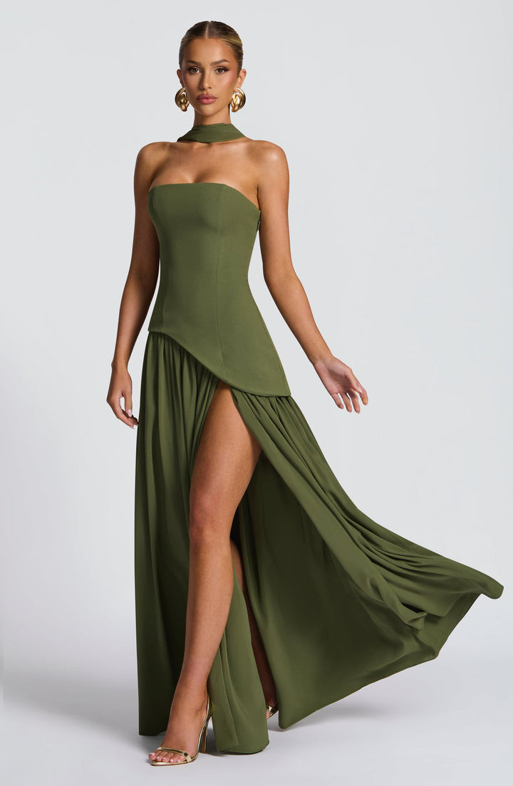 Marielle | Women's Evening Crepe Thigh Split Dress