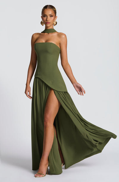 Marielle | Women's Evening Crepe Thigh Split Dress