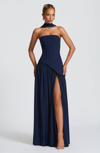 Marielle | Women's Evening Crepe Thigh Split Dress