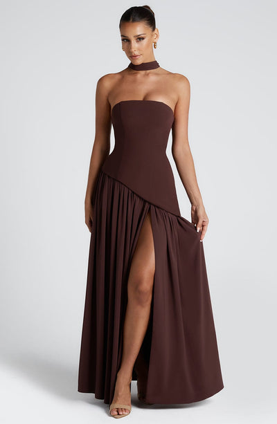 Marielle | Women's Evening Crepe Thigh Split Dress