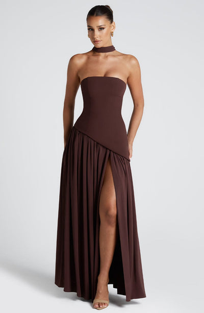 Marielle | Women's Evening Crepe Thigh Split Dress