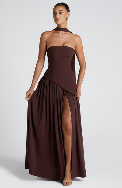 Marielle | Women's Evening Crepe Thigh Split Dress