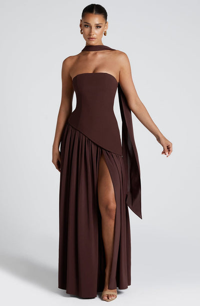 Marielle | Women's Evening Crepe Thigh Split Dress