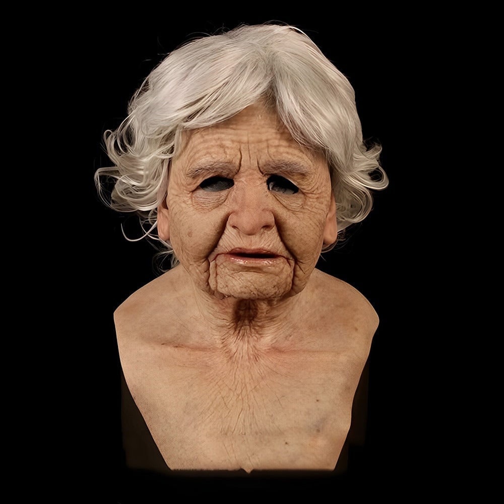 Men's Halloween Silicone Old Man Mask with Faux Hair for Costume Party.