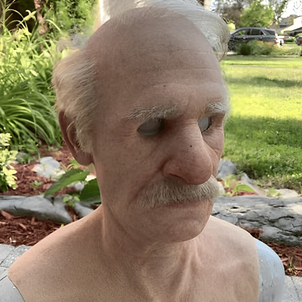 Men's Halloween Silicone Old Man Mask with Faux Hair for Costume Party.