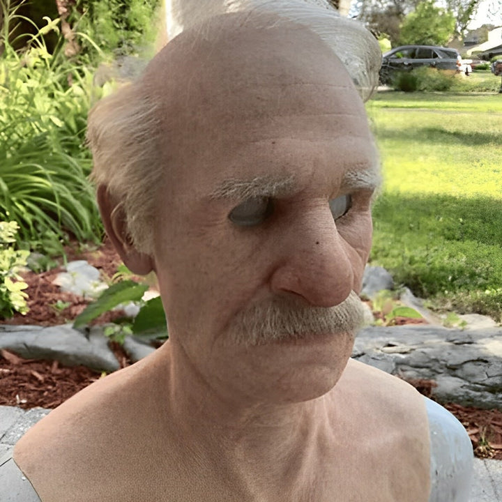 Men's Halloween Silicone Old Man Mask with Faux Hair for Costume Party.