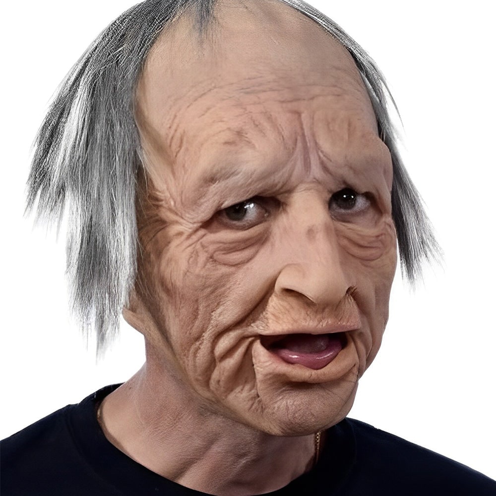Men's Halloween Silicone Old Man Mask with Faux Hair for Costume Party.
