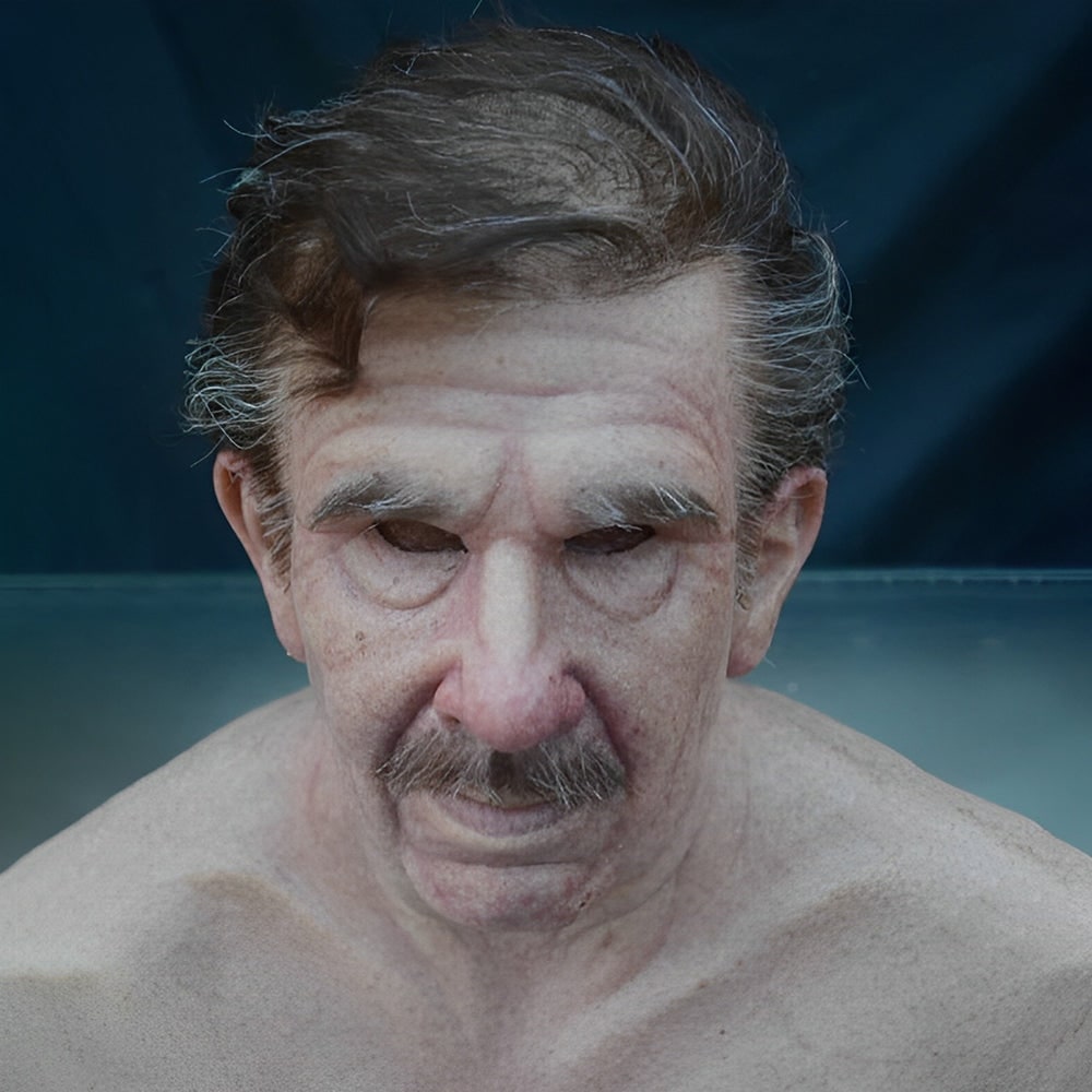 Men's Halloween Silicone Old Man Mask with Faux Hair for Costume Party.