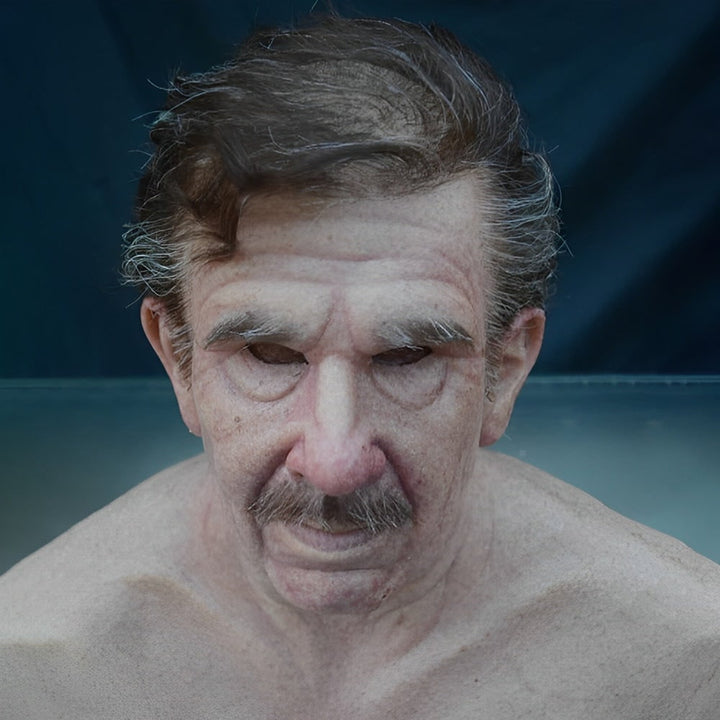 Men's Halloween Silicone Old Man Mask with Faux Hair for Costume Party.