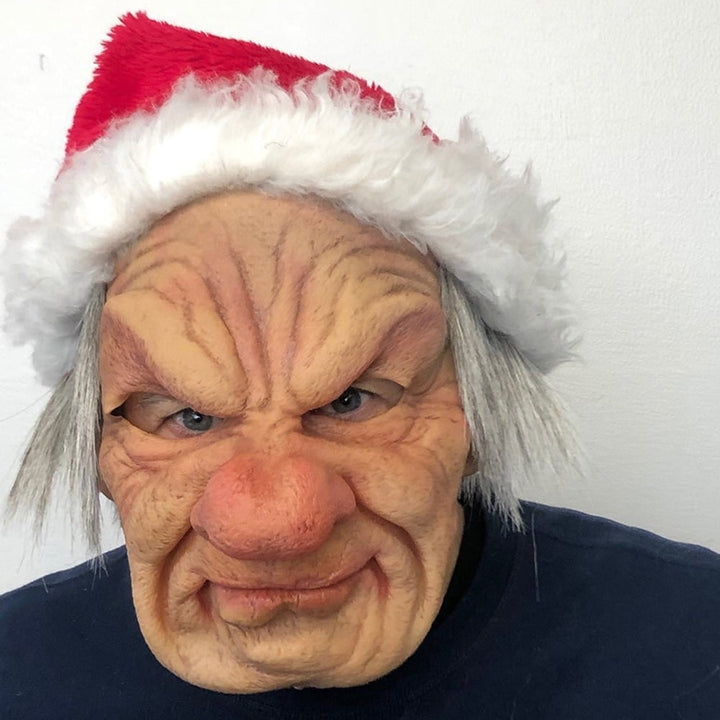 Men's Halloween Silicone Old Man Mask with Faux Hair for Costume Party.