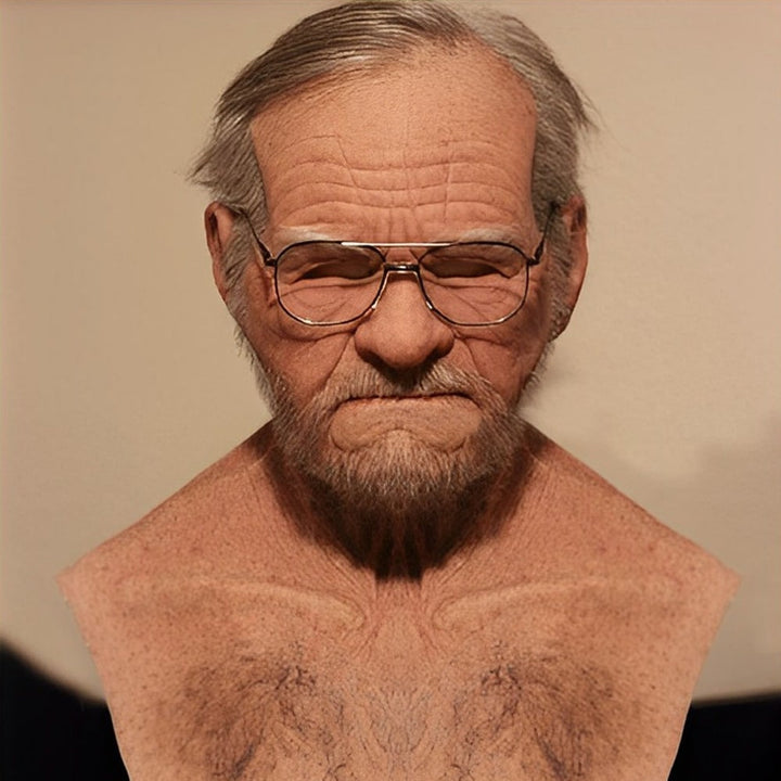 Men's Halloween Silicone Old Man Mask with Faux Hair for Costume Party.