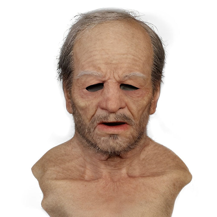 Men's Halloween Silicone Old Man Mask with Faux Hair for Costume Party.