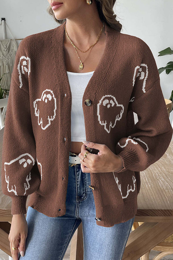 Women's Halloween Cardigan Button Knit Sweater Oversized