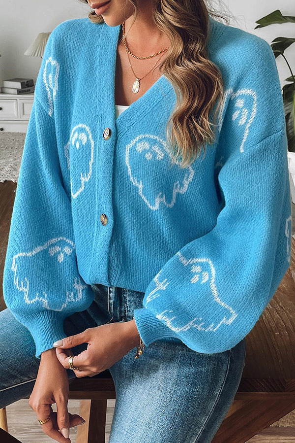 Women's Halloween Cardigan Button Knit Sweater Oversized