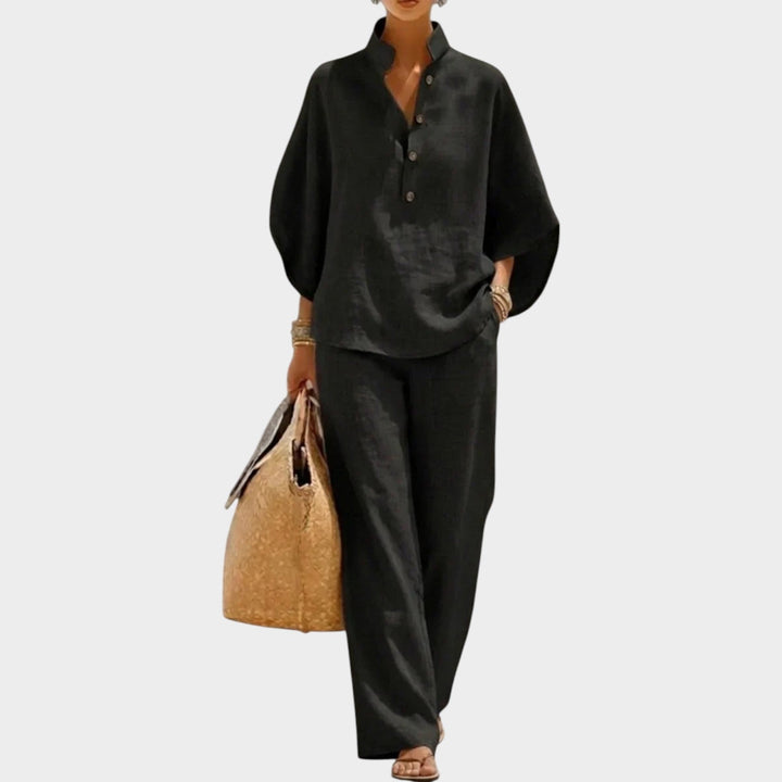 Lillian | Women's Linen Matching Set | Shirt and Wide-Leg Pants