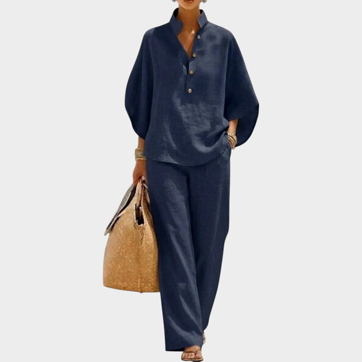 Lillian | Women's Linen Matching Set | Shirt and Wide-Leg Pants
