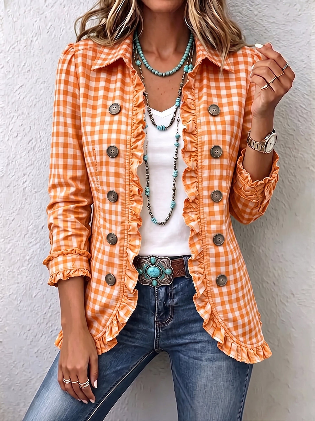 Purification | Gingham Check Jacket with Ruffles