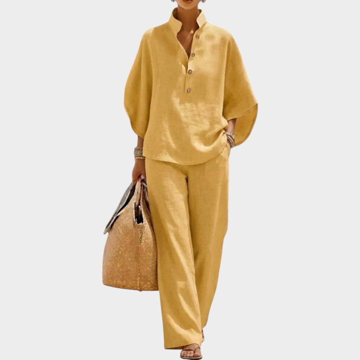 Lillian | Women's Linen Matching Set | Shirt and Wide-Leg Pants
