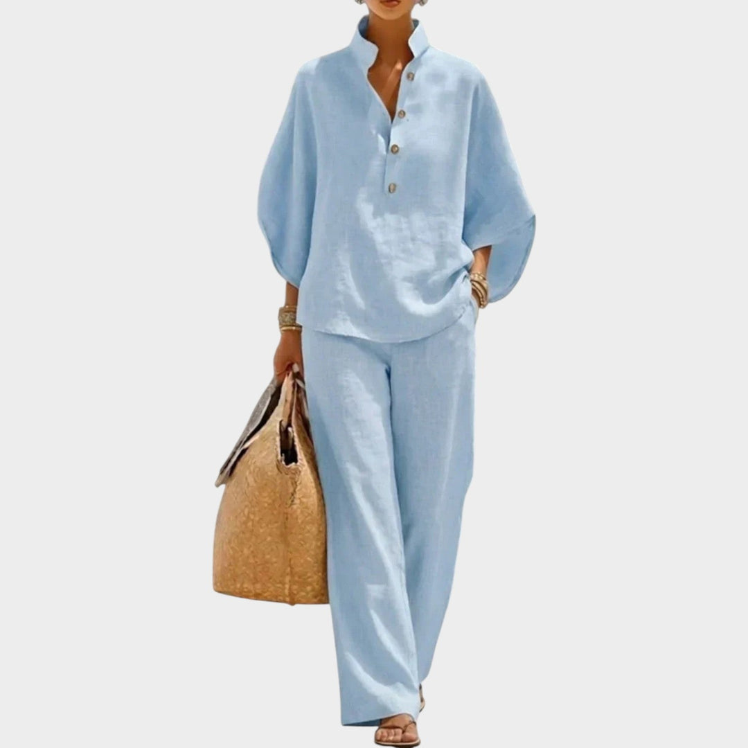 Lillian | Women's Linen Matching Set | Shirt and Wide-Leg Pants