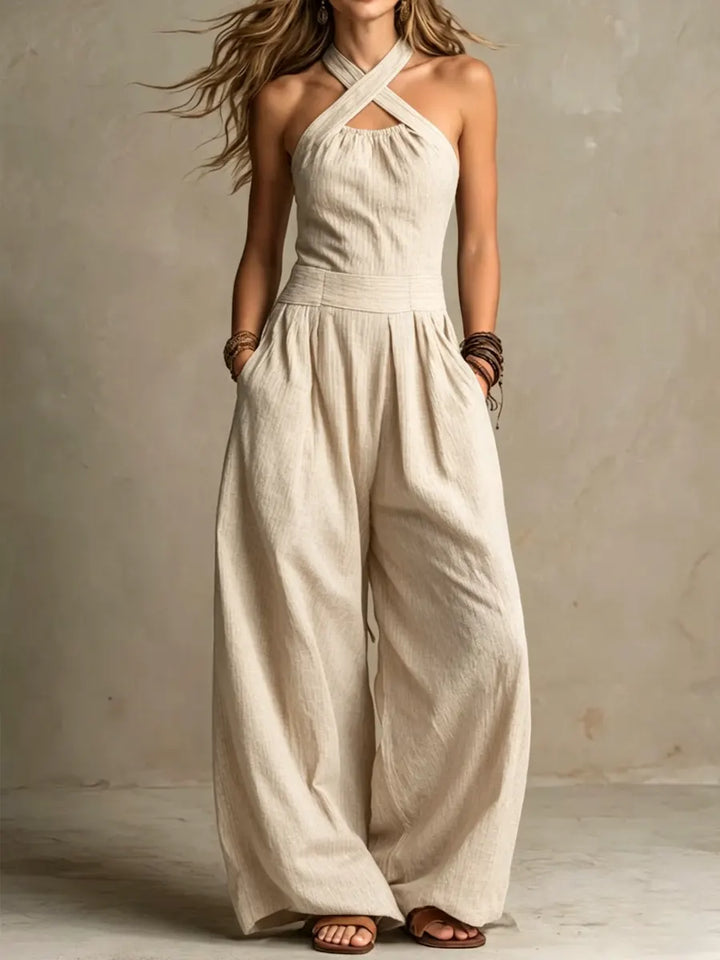 SLOWE ™ | Designer jumpsuit with crossover neckline