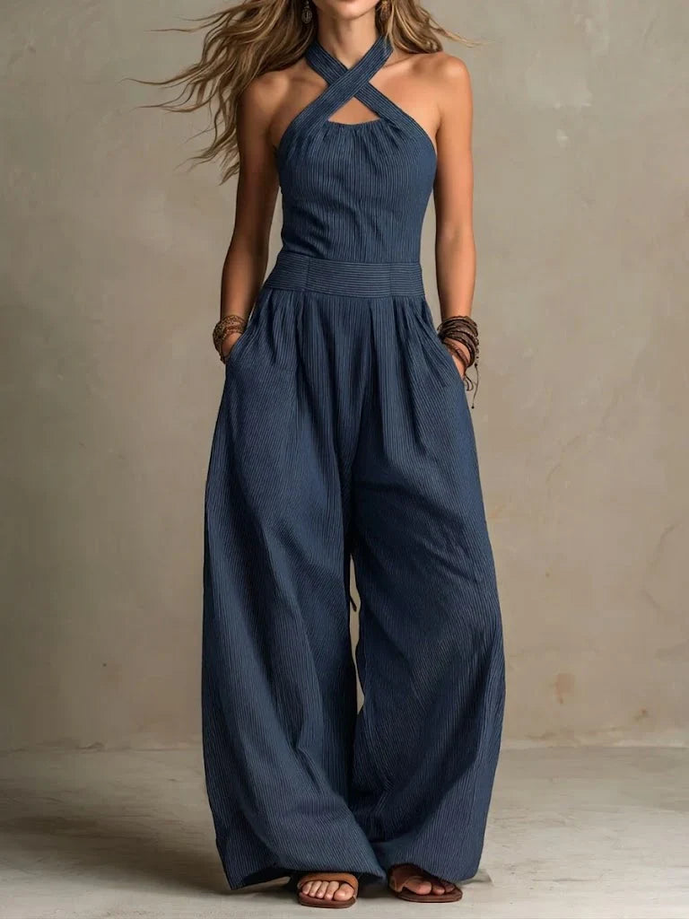 SLOWE ™ | Designer jumpsuit with crossover neckline