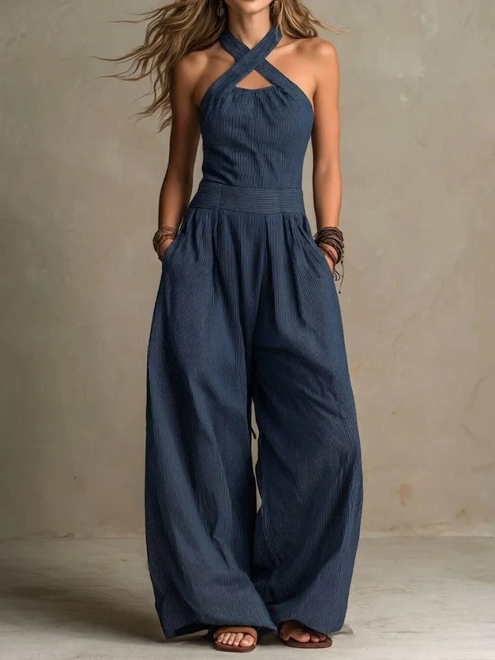 SLOWE ™ | Designer jumpsuit with crossover neckline