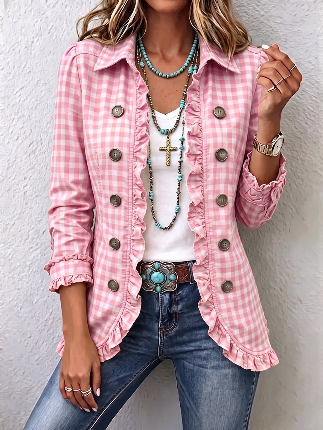 Purification | Gingham Check Jacket with Ruffles