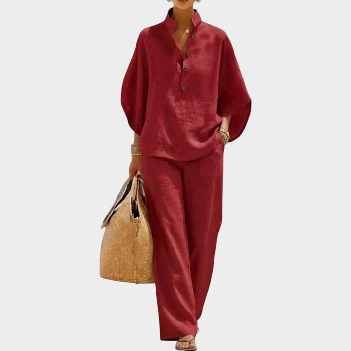 Lillian | Women's Linen Matching Set | Shirt and Wide-Leg Pants
