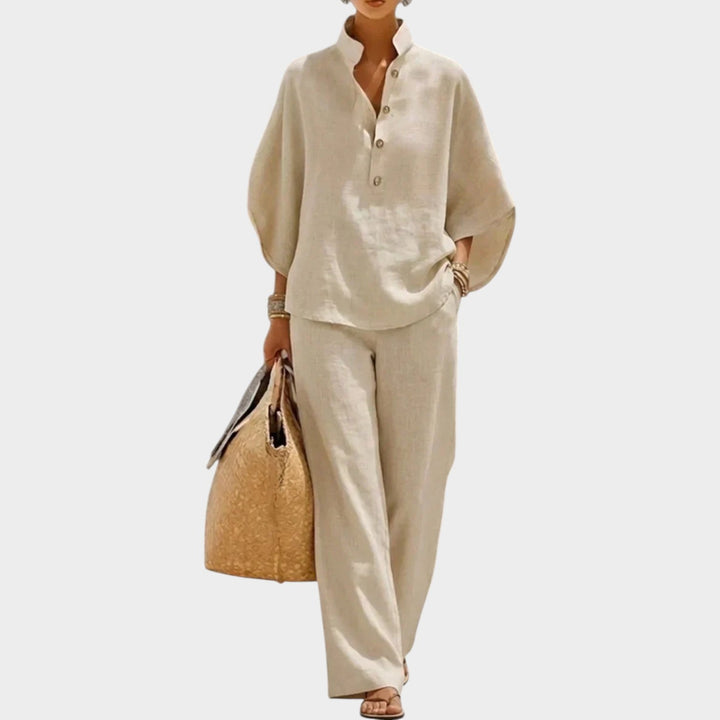 Lillian | Women's Linen Matching Set | Shirt and Wide-Leg Pants