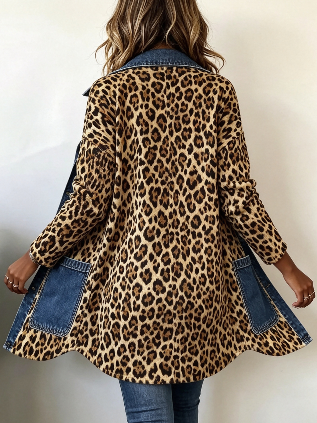 Lorena | Leopard Print Long Jacket with Denim