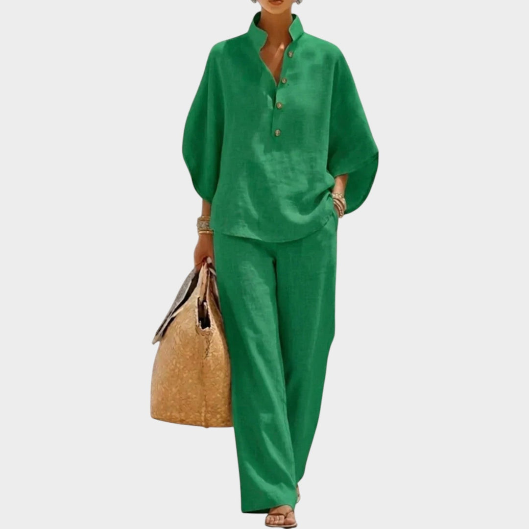 Lillian | Women's Linen Matching Set | Shirt and Wide-Leg Pants