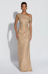 Jessamine | Women's Gold Sequin One-Shoulder Evening Dress | Maxi
