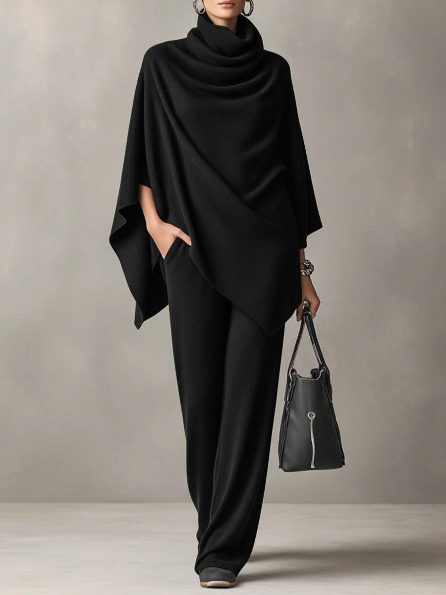 Quintina | Women's Draped Cowl Neck Matching Set | Wide-Leg Pants