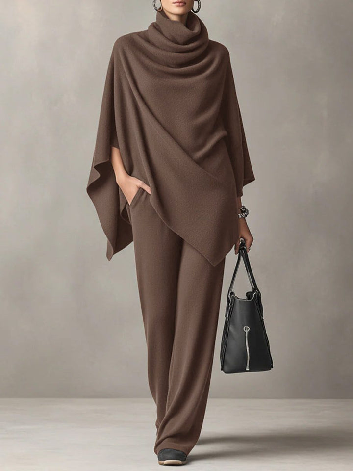 Quintina | Women's Draped Cowl Neck Matching Set | Wide-Leg Pants