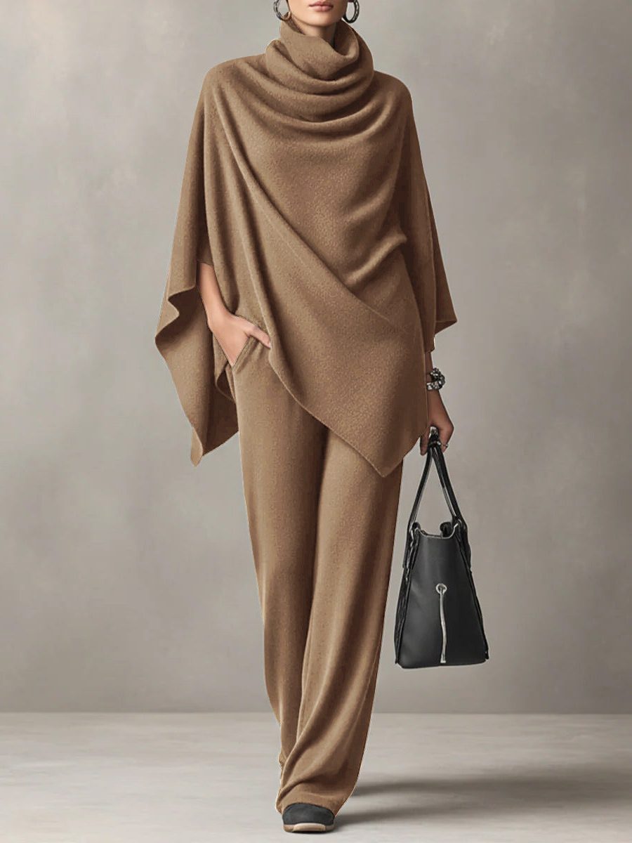 Quintina | Women's Draped Cowl Neck Matching Set | Wide-Leg Pants