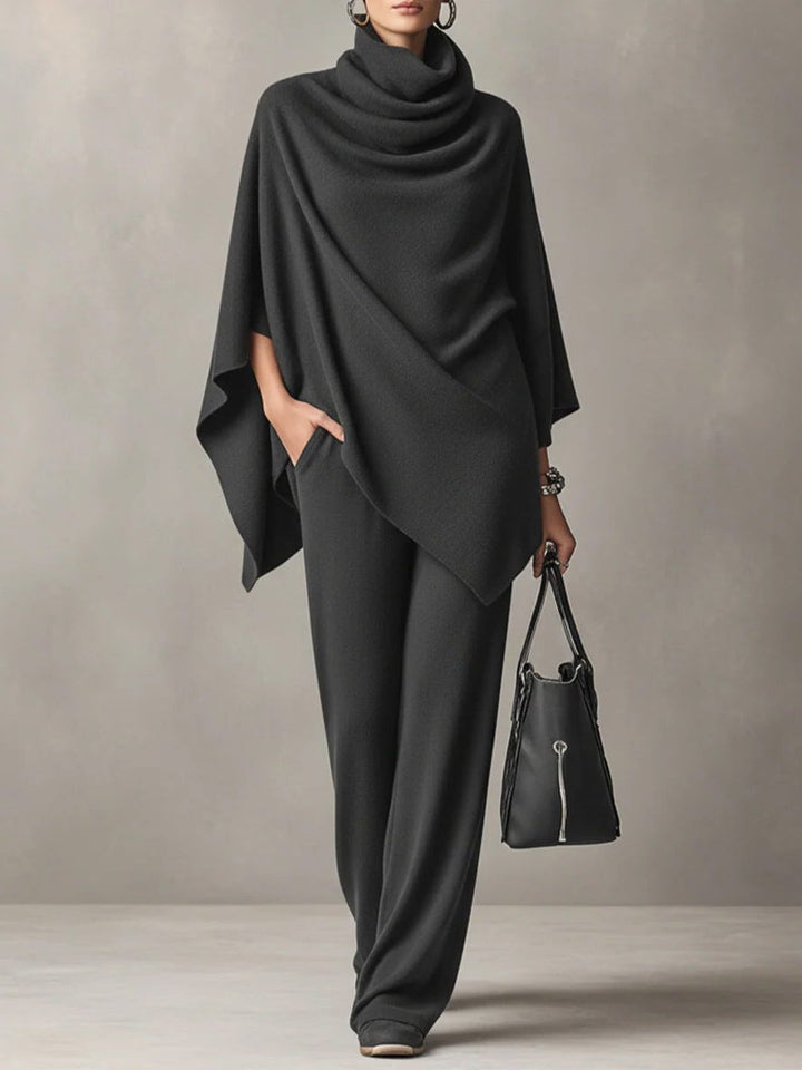 Quintina | Women's Draped Cowl Neck Matching Set | Wide-Leg Pants