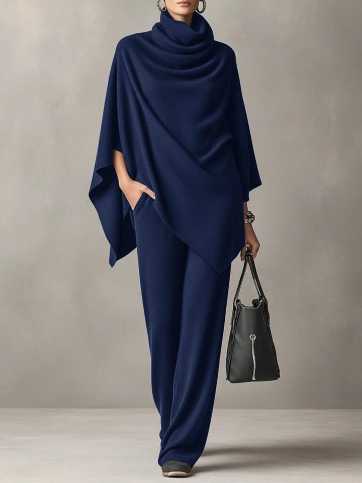 Quintina | Women's Draped Cowl Neck Matching Set | Wide-Leg Pants