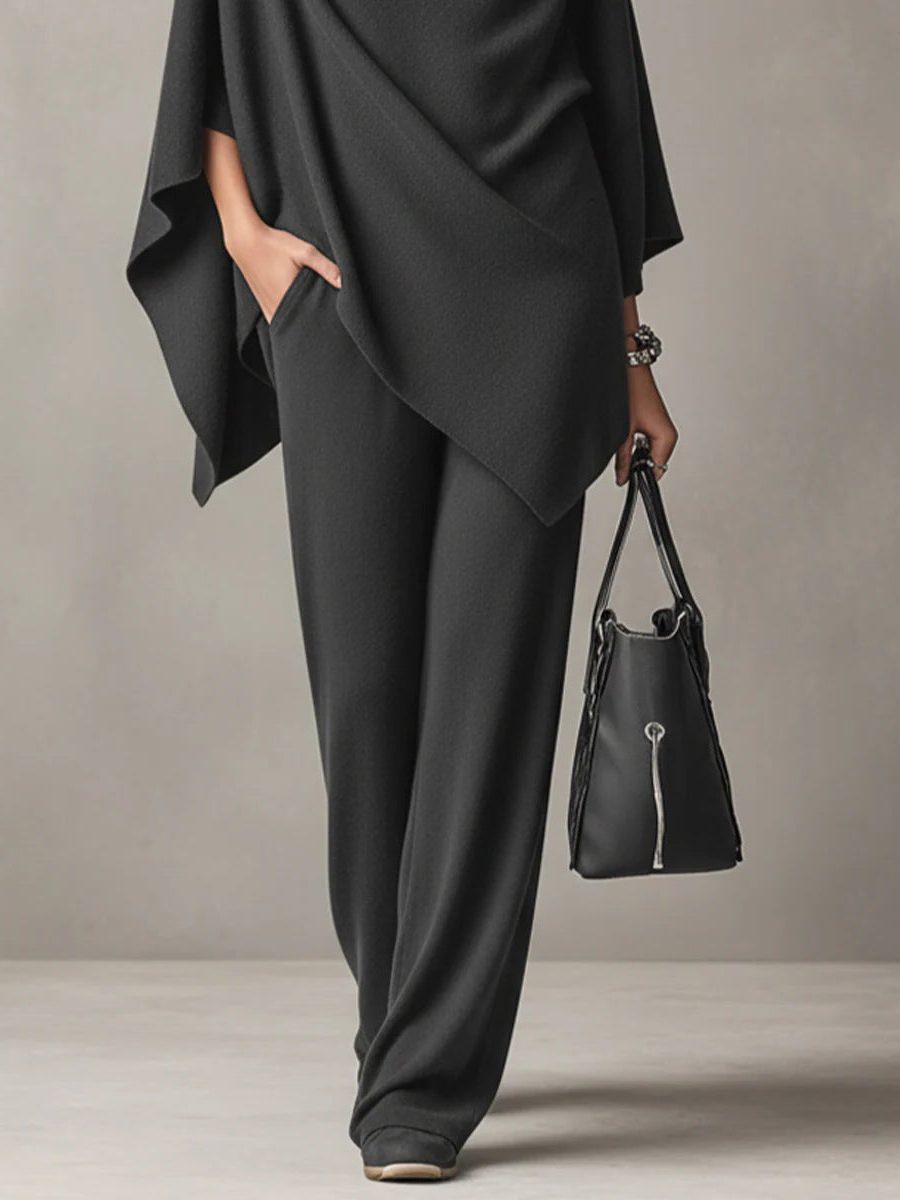 Quintina | Women's Draped Cowl Neck Matching Set | Wide-Leg Pants