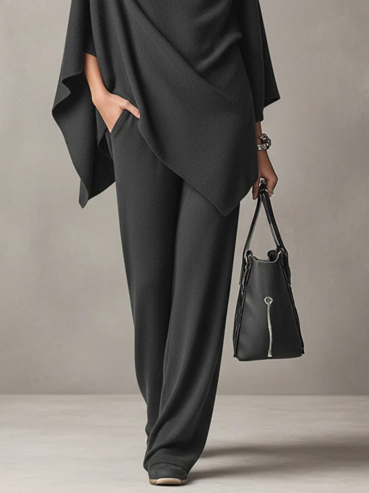 Quintina | Women's Draped Cowl Neck Matching Set | Wide-Leg Pants