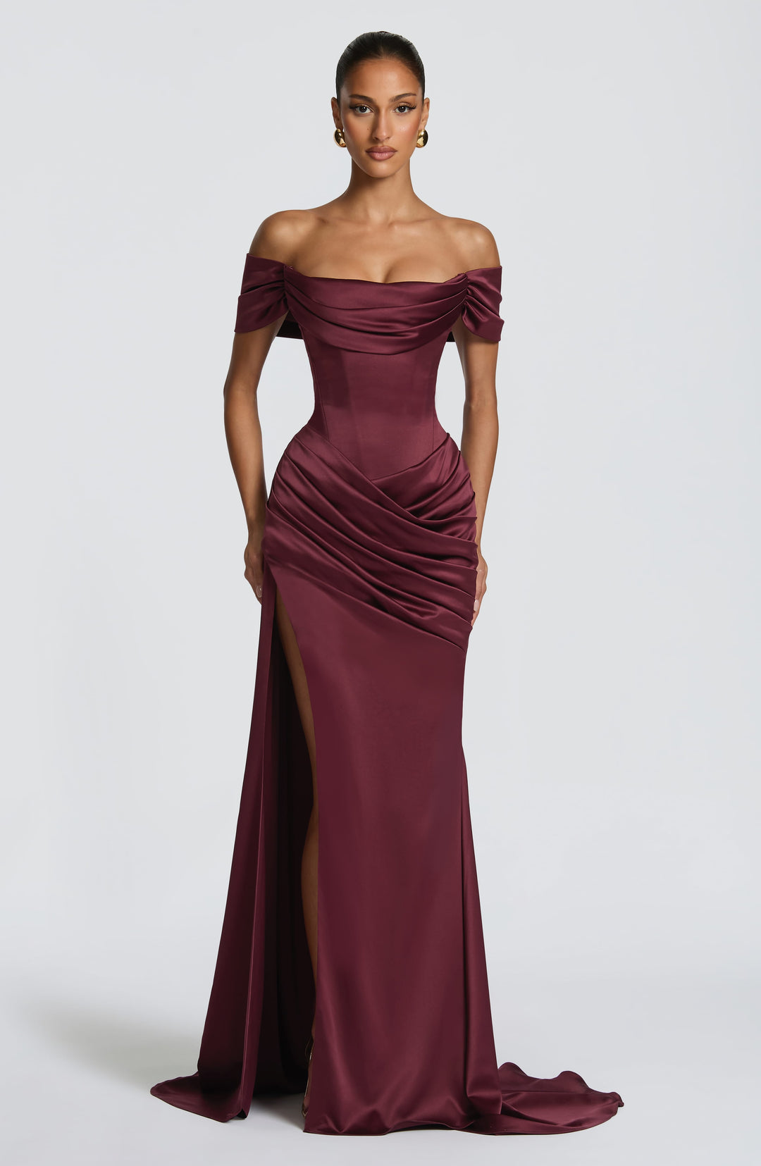 Seraphina | Women's Satin Bardot Evening Gown