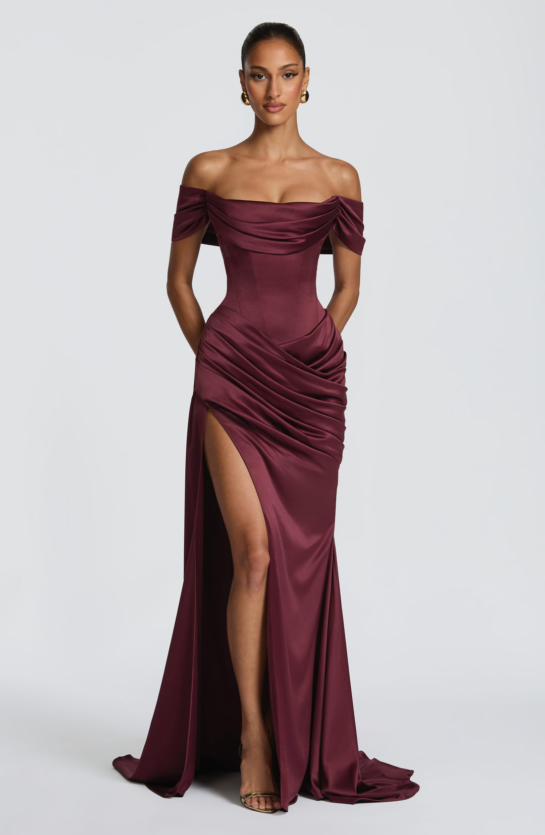 Seraphina | Women's Satin Bardot Evening Gown