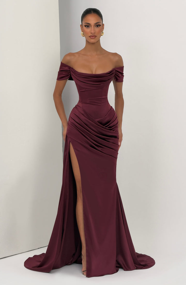 Seraphina | Women's Satin Bardot Evening Gown