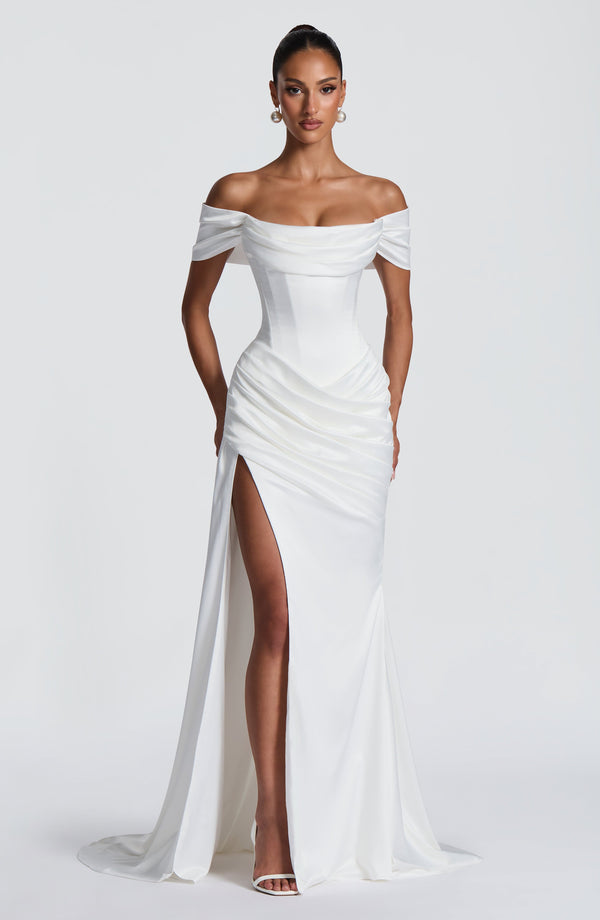 Seraphina | Women's Satin Bardot Evening Gown